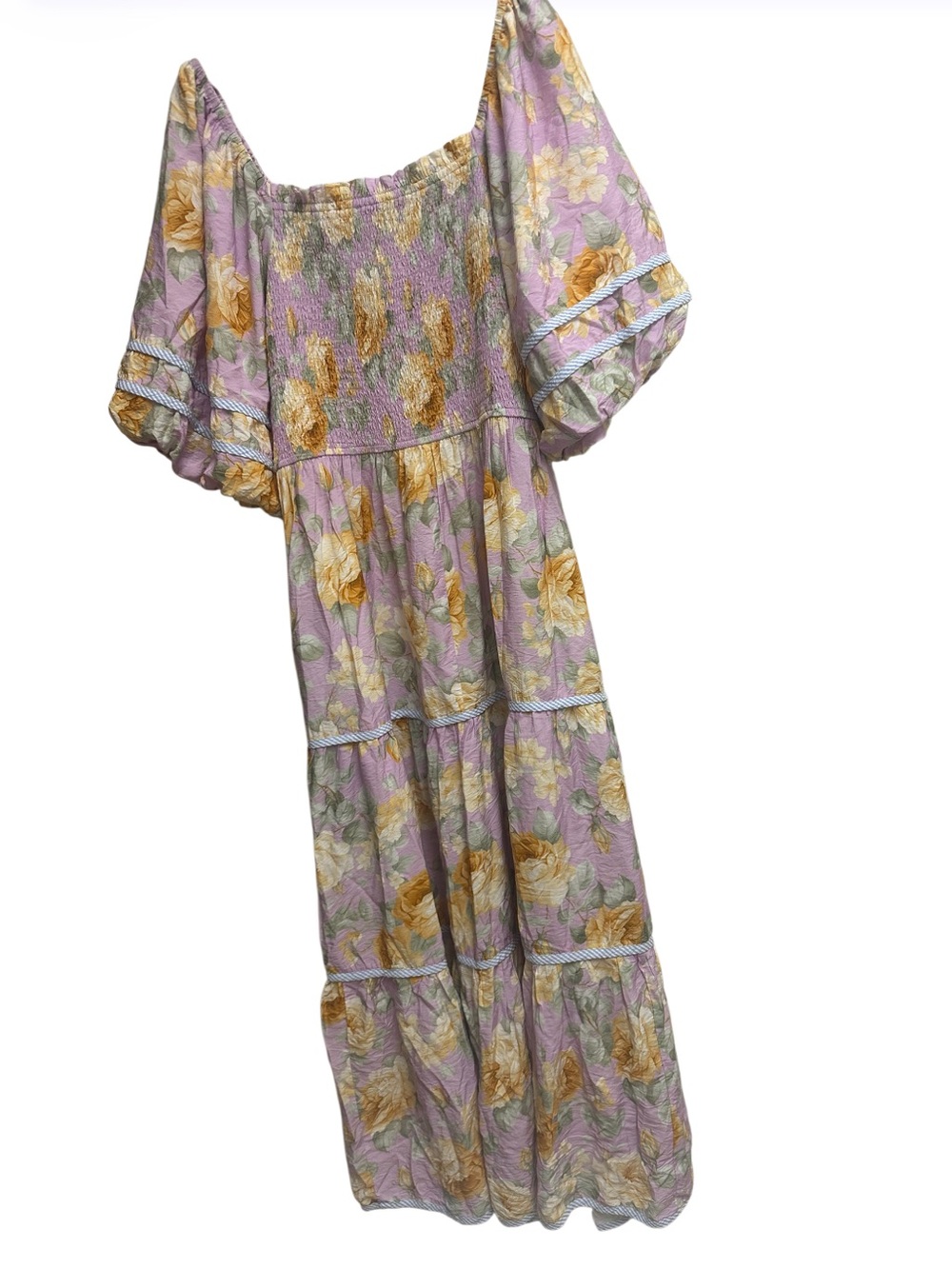 Oddi Los Angeles | Floral Smocked Cotton Maxi Dress Cottagecore Puff Sleeve 2XL - Picture 7 of 7